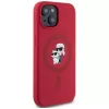 KARL LAGERFELD Capa em silicone para iPhone 15 com MagSafe e suporte de anel - Karl & Choupette Heads - vermelho