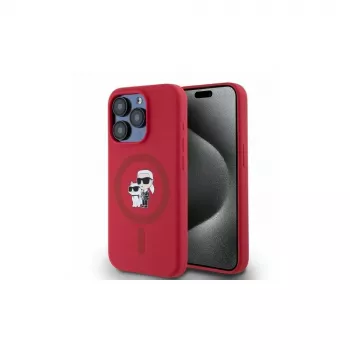 Karl Lagerfeld KLHMP15LSCMKCRHR iPhone 15 Pro 6.1 Capa em silicone vermelha com cabeças Karl & Choupette, anel e MagSafe
