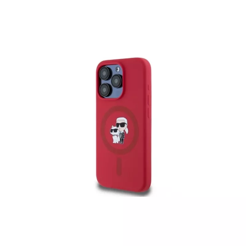 Karl Lagerfeld KLHMP15LSCMKCRHR iPhone 15 Pro 6.1 Capa em silicone vermelha com cabeças Karl & Choupette, anel e MagSafe