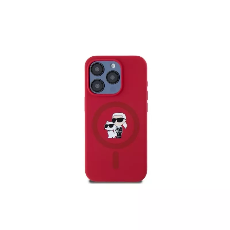 Karl Lagerfeld KLHMP15LSCMKCRHR iPhone 15 Pro 6.1 Capa em silicone vermelha com cabeças Karl & Choupette, anel e MagSafe