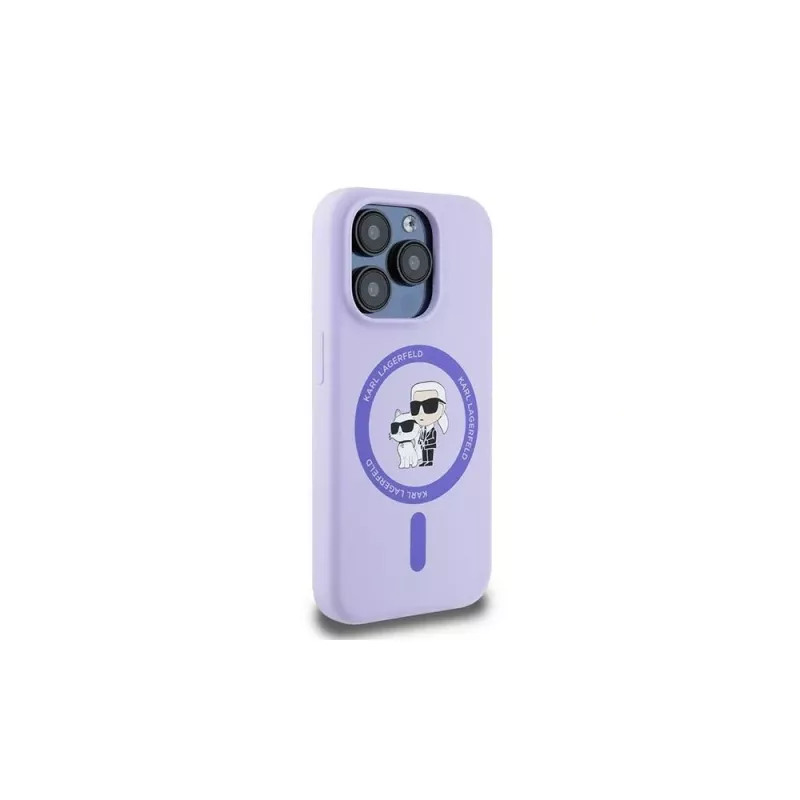 Karl Lagerfeld KLHMP15LSCMKCRHU iPhone 15 Pro 6,1 polegadas Capa em silicone roxa com cabeças Karl & Choupette, anel e MagSafe