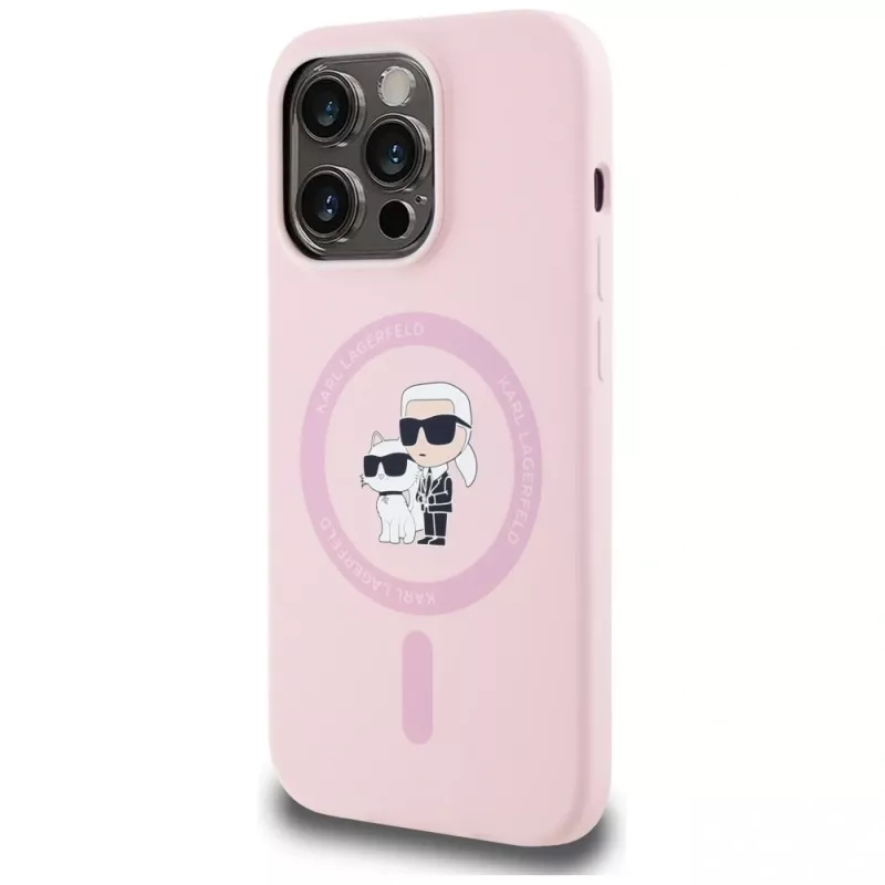 KARL LAGERFELD Capa MagSafe em silicone Karl&Choupette para iPhone 14 Pro Max rosa