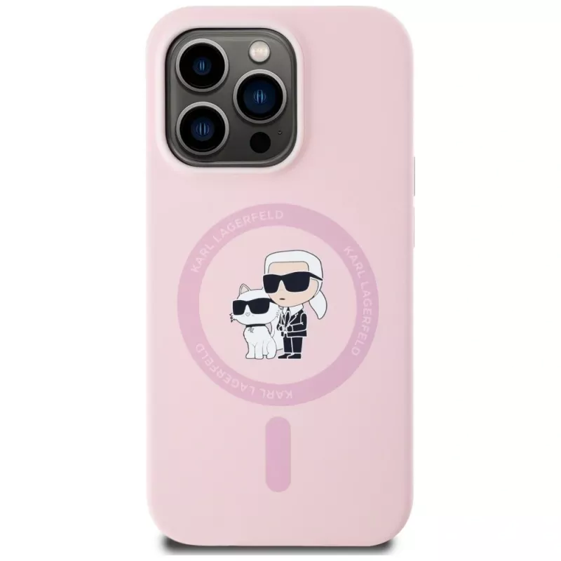 KARL LAGERFELD Capa MagSafe em silicone Karl&Choupette para iPhone 14 Pro Max rosa