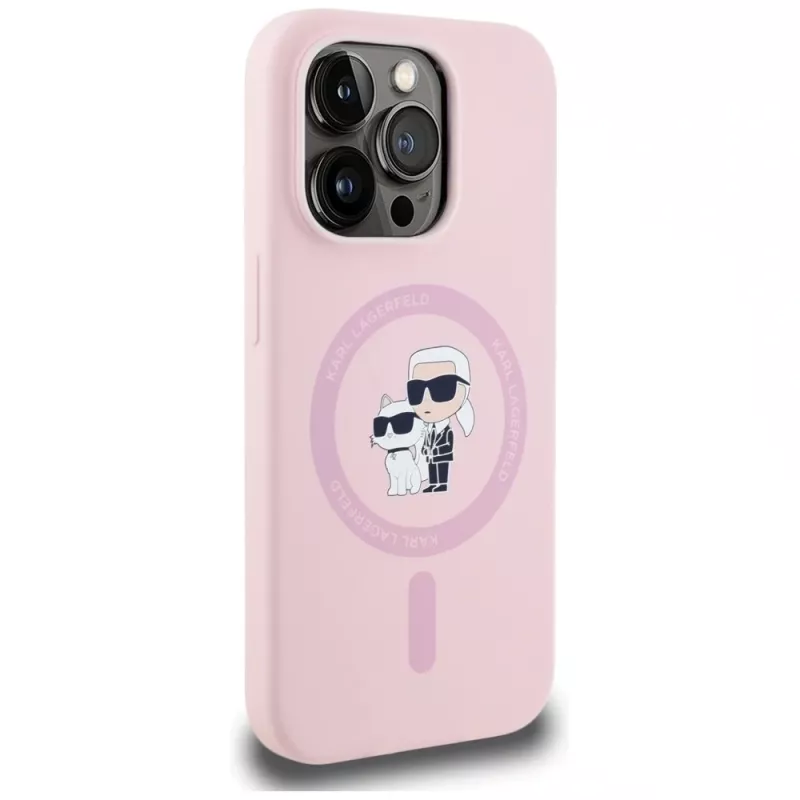 KARL LAGERFELD Capa MagSafe em silicone Karl&Choupette para iPhone 14 Pro Max rosa