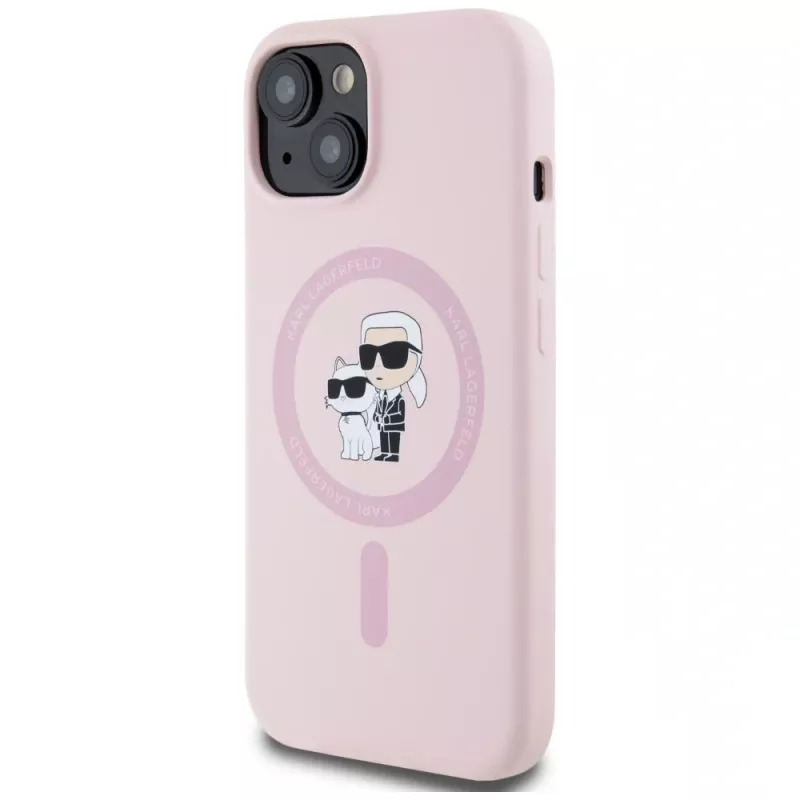 Karl Lagerfeld Capa MagSafe em silicone Karl & Choupette para iPhone 15 rosa