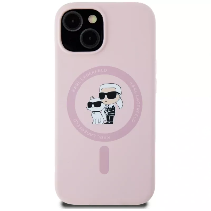 Karl Lagerfeld Capa MagSafe em silicone Karl & Choupette para iPhone 15 rosa