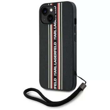 KARL LAGERFELD Capa Saffiano Athleisure Stripes Cord para iPhone 15, preto-vermelho