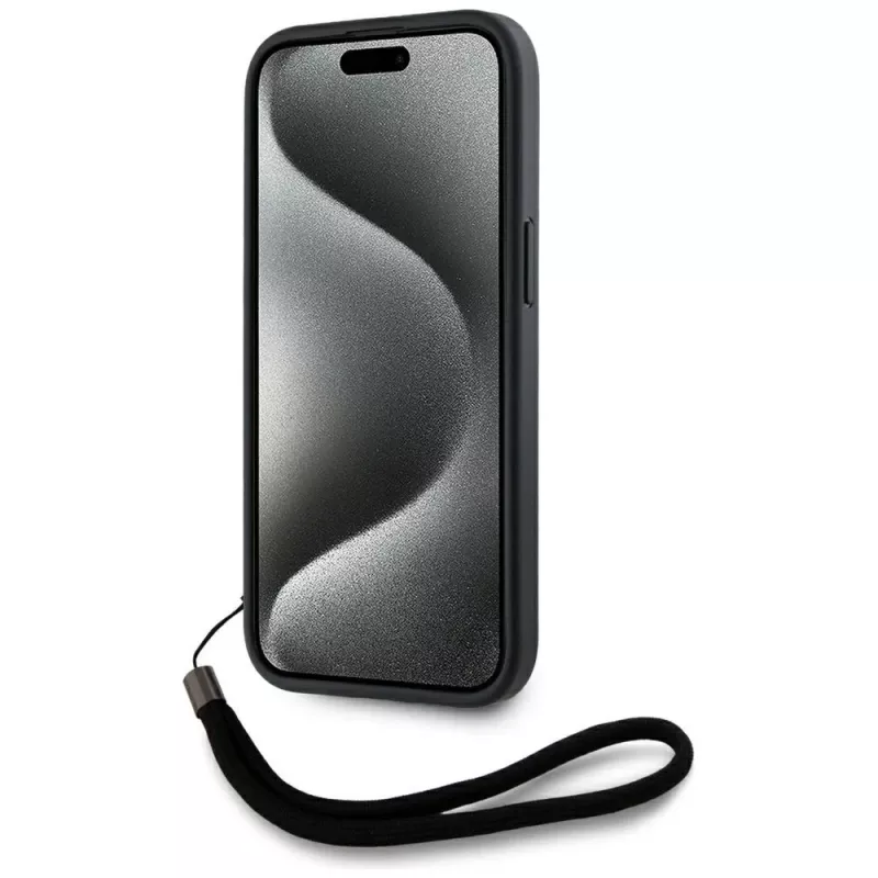 KARL LAGERFELD Capa Saffiano Athleisure Stripes Cord para iPhone 15, preto-vermelho