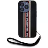 KARL LAGERFELD Capa Saffiano Athleisure Stripes Cord para iPhone 15 Pro Max, preto/vermelho