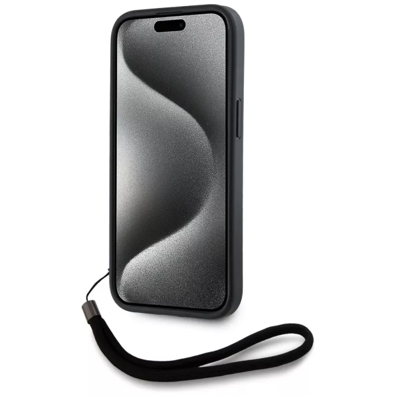 KARL LAGERFELD Capa Saffiano Athleisure Stripes Cord para iPhone 15 Pro Max, preto/vermelho