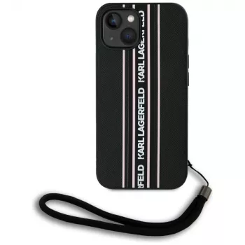 Karl Lagerfeld Capa Saffiano Athleisure Stripes Cord para iPhone 15, preto-rosa