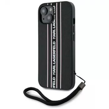 Karl Lagerfeld Capa Saffiano Athleisure Stripes Cord para iPhone 15, preto-rosa