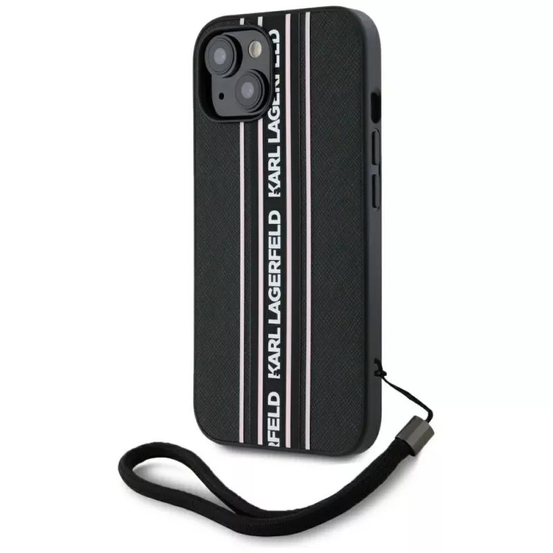 Karl Lagerfeld Capa Saffiano Athleisure Stripes Cord para iPhone 15, preto-rosa