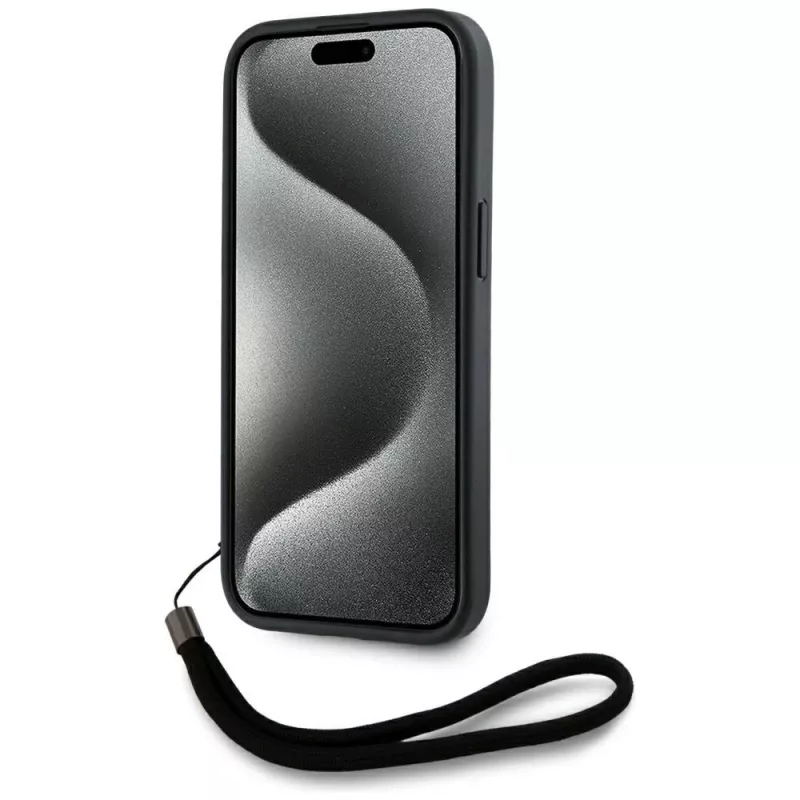 Karl Lagerfeld Capa Saffiano Athleisure Stripes Cord para iPhone 15, preto-rosa