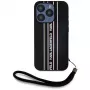 KARL LAGERFELD Capa Saffiano Athleisure Stripes Cord para iPhone 15 Pro, preto/rosa