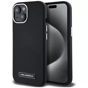 Karl Lagerfeld Capa MagSafe Metal Plate para iPhone 15, preto