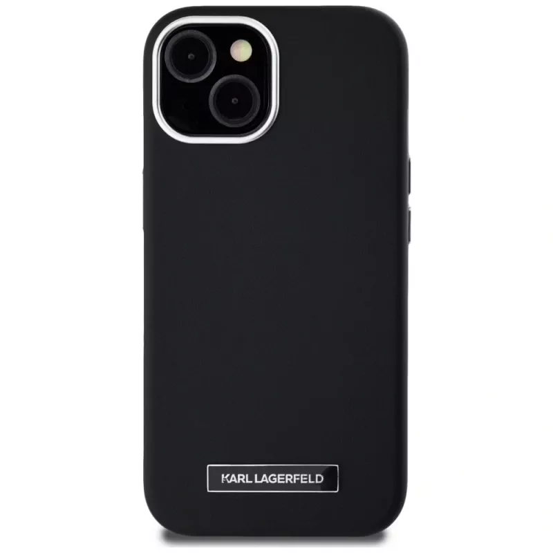 Karl Lagerfeld Capa MagSafe Metal Plate para iPhone 15, preto
