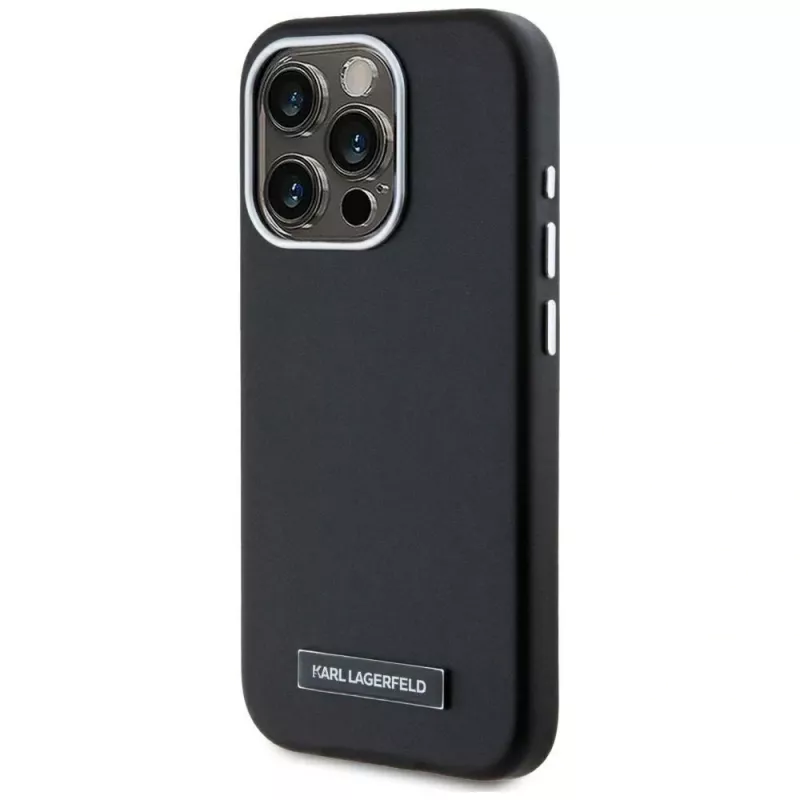 KARL LAGERFELD Capa MagSafe Metal Plate para iPhone 15 Pro, preto