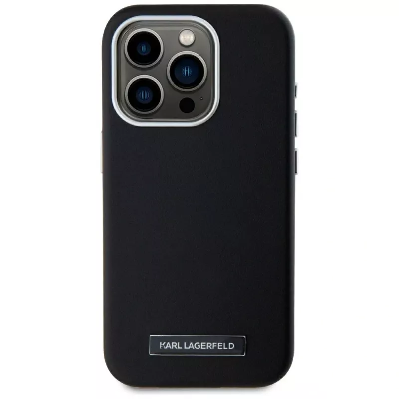 KARL LAGERFELD Capa MagSafe Metal Plate para iPhone 15 Pro, preto