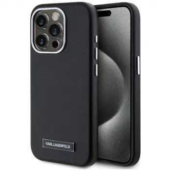 Karl Lagerfeld Capa MagSafe Metal Plate para iPhone 15 Pro Max preto