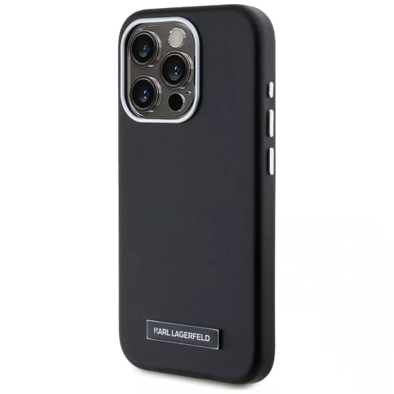 Karl Lagerfeld Capa MagSafe Metal Plate para iPhone 15 Pro Max preto