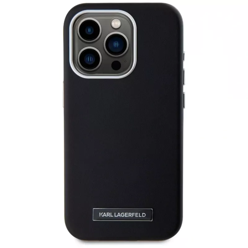 Karl Lagerfeld Capa MagSafe Metal Plate para iPhone 15 Pro Max preto