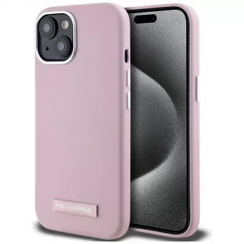 KARL LAGERFELD Capa traseira MagSafe FW Metal Plate para Apple iPhone 15, rosa
