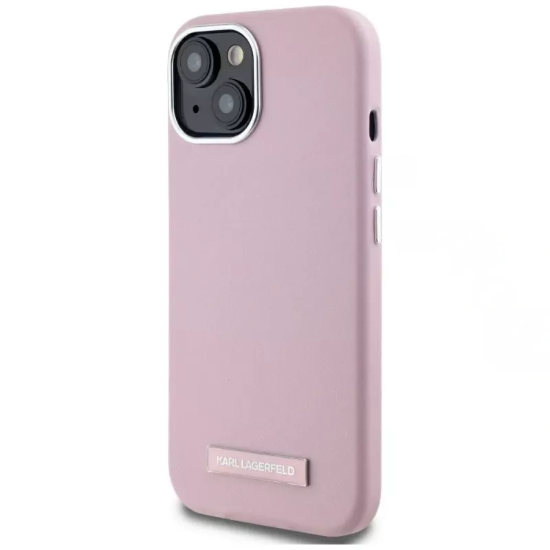 KARL LAGERFELD Capa traseira MagSafe FW Metal Plate para Apple iPhone 15, rosa