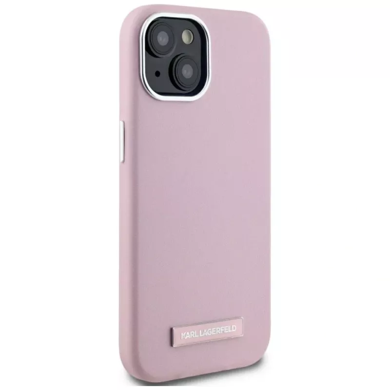 KARL LAGERFELD Capa traseira MagSafe FW Metal Plate para Apple iPhone 15, rosa