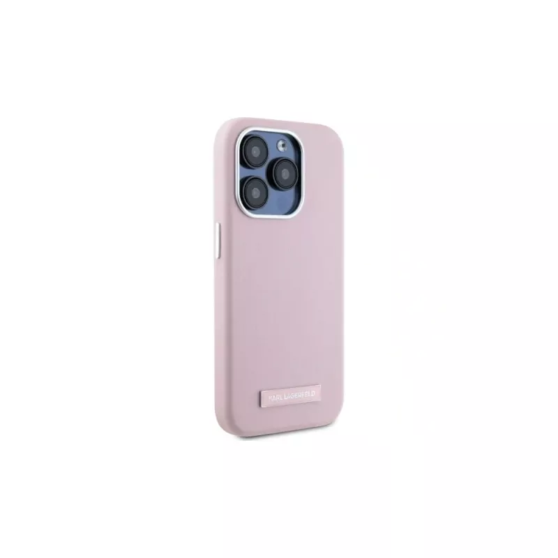 Karl Lagerfeld KLHMP15LPGMSRPP iPhone 15 Pro 6,1 polegadas Capa rígida rosa com placa metálica MagSafe