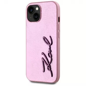 KARL LAGERFELD Capa traseira Wrinkled Metal Signature para Apple iPhone 15, rosa