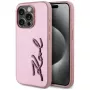 Karl Lagerfeld Capa Wrinkled Metal Signature para iPhone 15 Pro, rosa