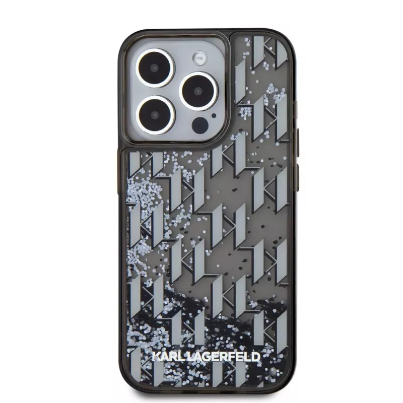 KARL LAGERFELD Capa traseira Liquid Glitter Monogram Gradient para Apple iPhone 15 Pro, preto