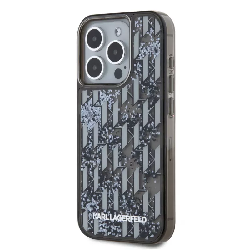 KARL LAGERFELD Capa traseira Liquid Glitter Monogram Gradient para Apple iPhone 15 Pro, preto