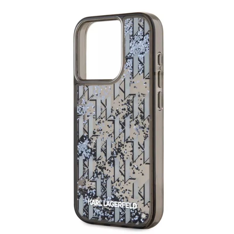 KARL LAGERFELD Capa traseira Liquid Glitter Monogram Gradient para Apple iPhone 15 Pro, preto