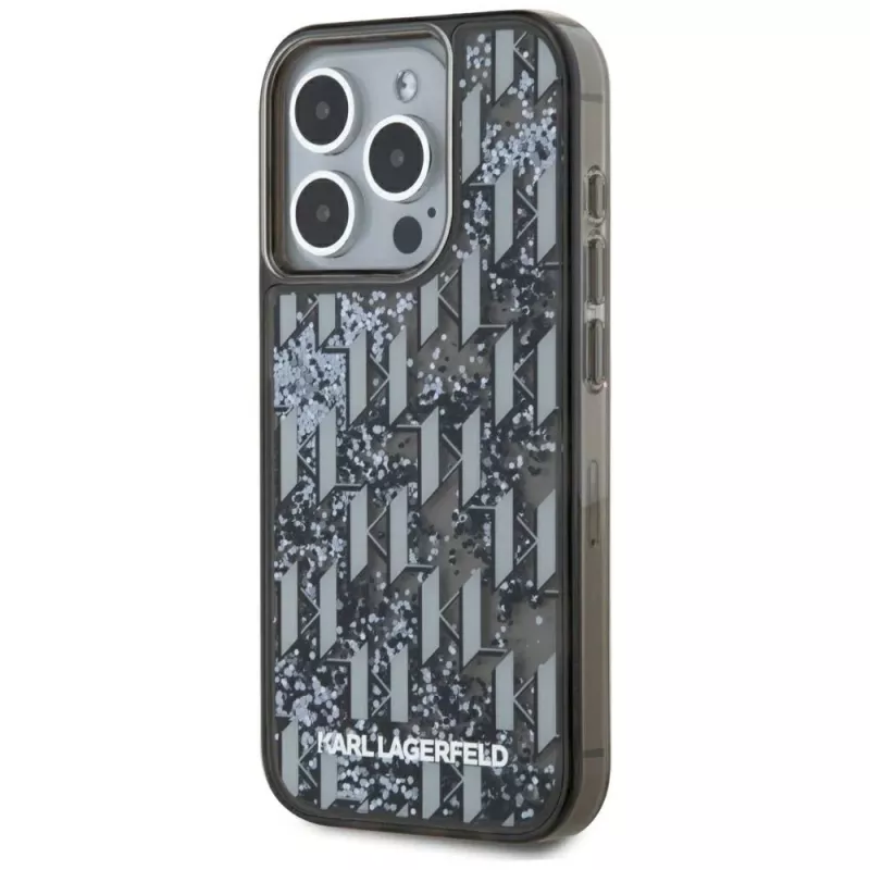 Karl Lagerfeld Capa Liquid Glitter Monogram Gradient para iPhone 15 Pro Max, preto