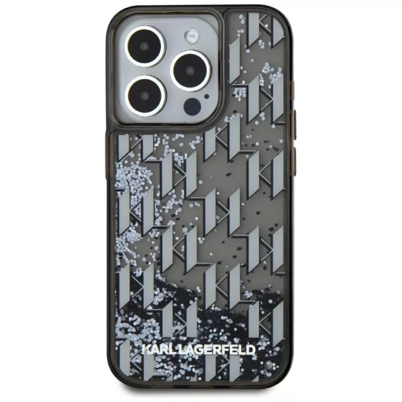 Karl Lagerfeld Capa Liquid Glitter Monogram Gradient para iPhone 15 Pro Max, preto