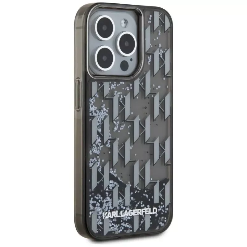 Karl Lagerfeld Capa Liquid Glitter Monogram Gradient para iPhone 15 Pro Max, preto