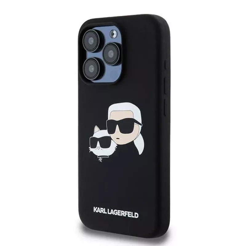 Karl Lagerfeld KLHMP15LSKCHPPLK iPhone 15 Pro 6,1 Capa rígida em silicone preta Karl & Choupette MagSafe