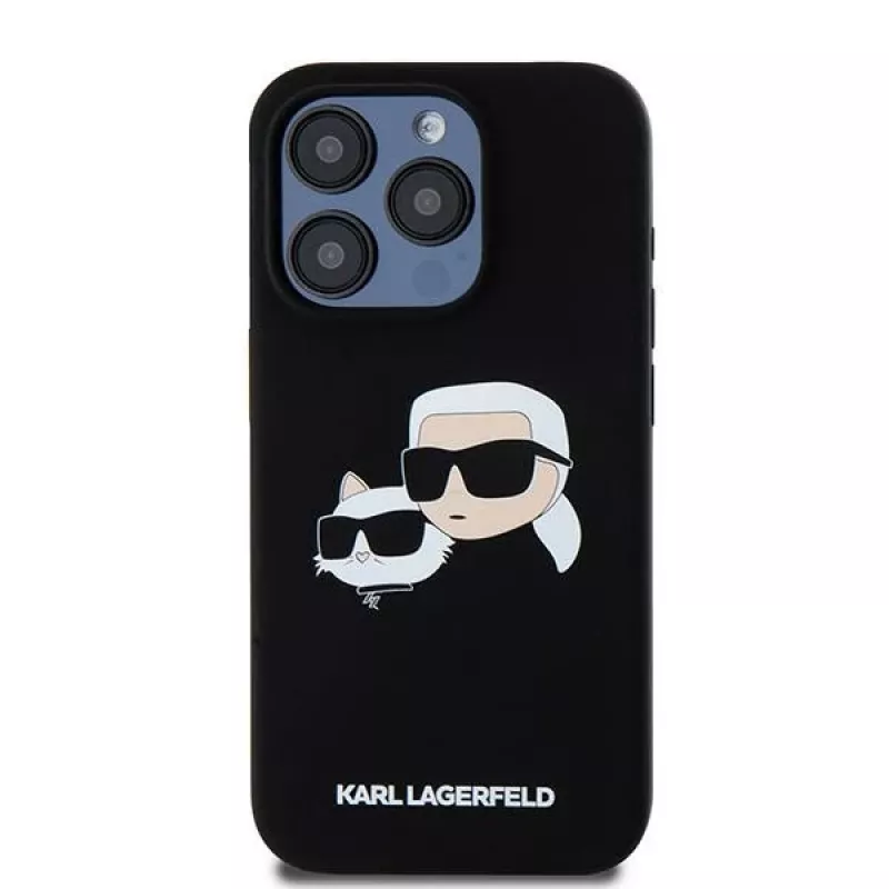 Karl Lagerfeld KLHMP15LSKCHPPLK iPhone 15 Pro 6,1 Capa rígida em silicone preta Karl & Choupette MagSafe