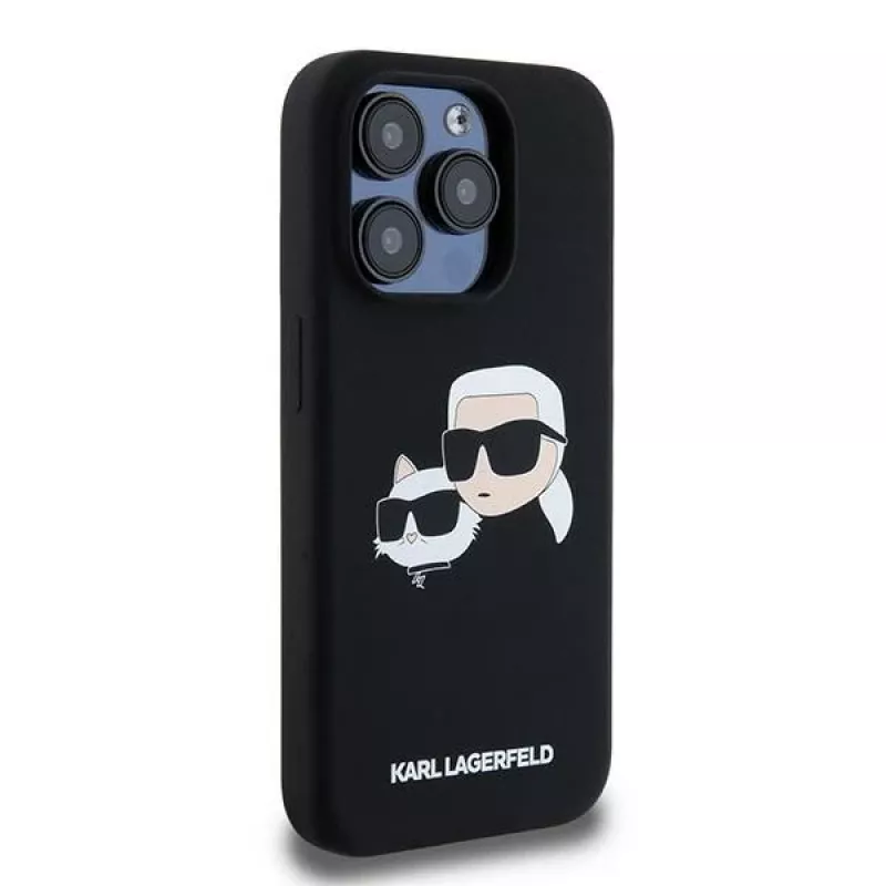 Karl Lagerfeld KLHMP15LSKCHPPLK iPhone 15 Pro 6,1 Capa rígida em silicone preta Karl & Choupette MagSafe