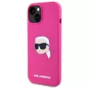 Karl Lagerfeld KLHMP15SSKHPPLF iPhone 15 6,1 inch Capa rígida silicone fúcsia com impressão cabeça Karl e MagSafe