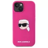 Karl Lagerfeld KLHMP15SSKHPPLF iPhone 15 6,1 inch Capa rígida silicone fúcsia com impressão cabeça Karl e MagSafe
