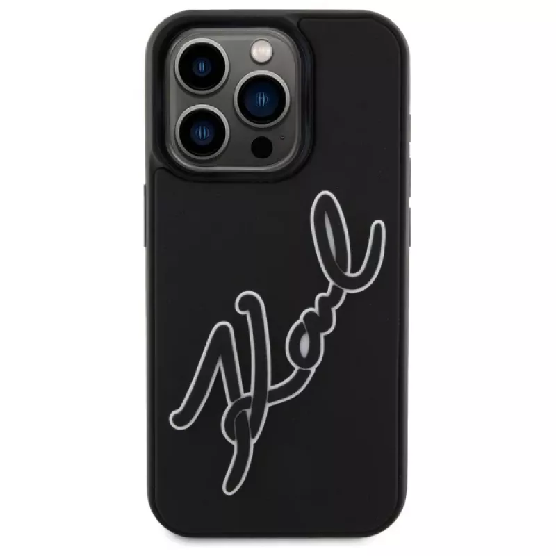 Karl Lagerfeld KLHCP15X3DRKSDLK Capa rígida para Apple iPhone 15 Pro Max 6,7 inch preta 3D borracha assinatura
