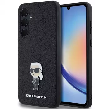 Karl Lagerfeld KLHCSA35GKNPSK A35 A356 Capa rígida preta Fixed Glitter Ikonik Logo Metal Pin para Samsung Galaxy A35 5G