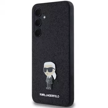 Karl Lagerfeld KLHCSA35GKNPSK A35 A356 Capa rígida preta Fixed Glitter Ikonik Logo Metal Pin para Samsung Galaxy A35 5G
