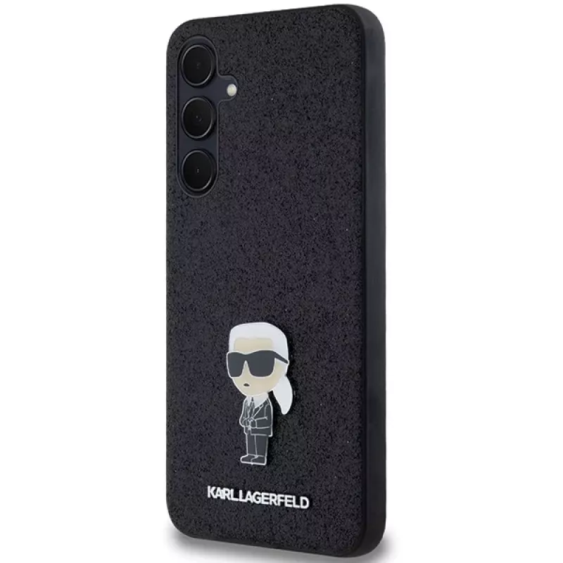 Karl Lagerfeld KLHCSA35GKNPSK A35 A356 Capa rígida preta Fixed Glitter Ikonik Logo Metal Pin para Samsung Galaxy A35 5G