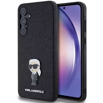 KARL LAGERFELD Capa rígida Ikonik para Samsung Galaxy A55 5G - preta glitter com pin metálico
