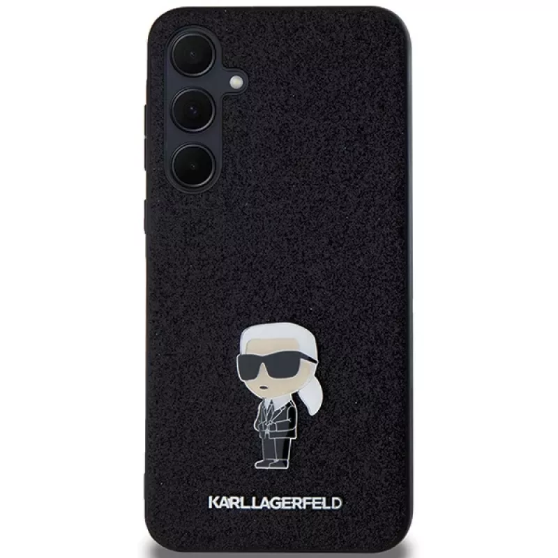 KARL LAGERFELD Capa rígida Ikonik para Samsung Galaxy A55 5G - preta glitter com pin metálico