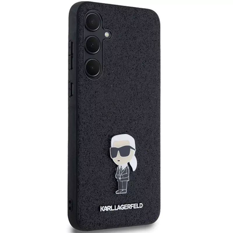 KARL LAGERFELD Capa rígida Ikonik para Samsung Galaxy A55 5G - preta glitter com pin metálico